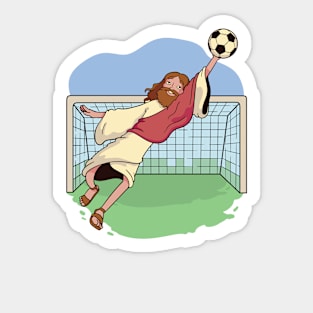 Jesus Saves // Funny Jesus Soccer Cartoon Sticker